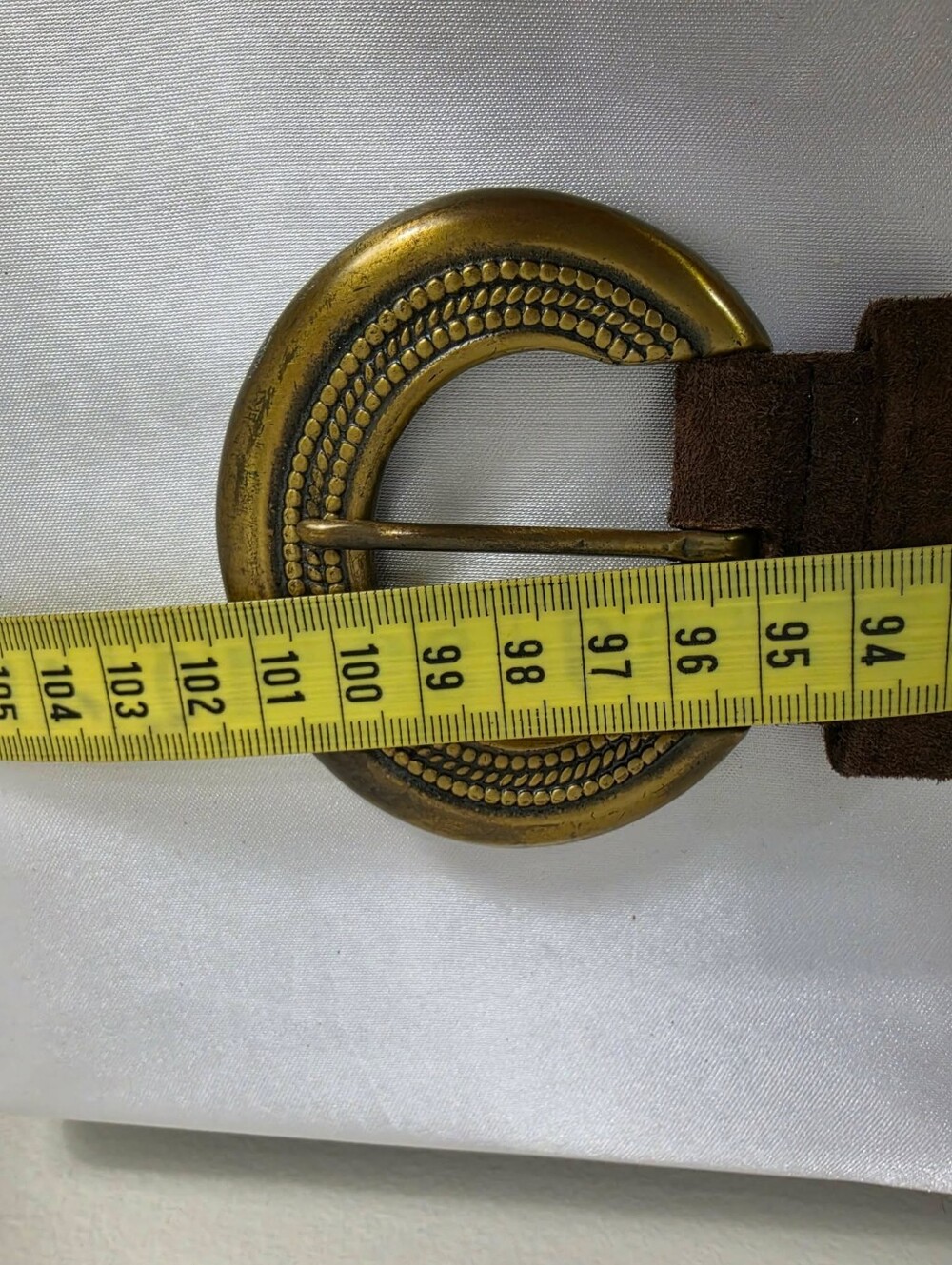 Vintage Brown Suede Belt with Ornate Brass Buckle - Picture 8 of 10